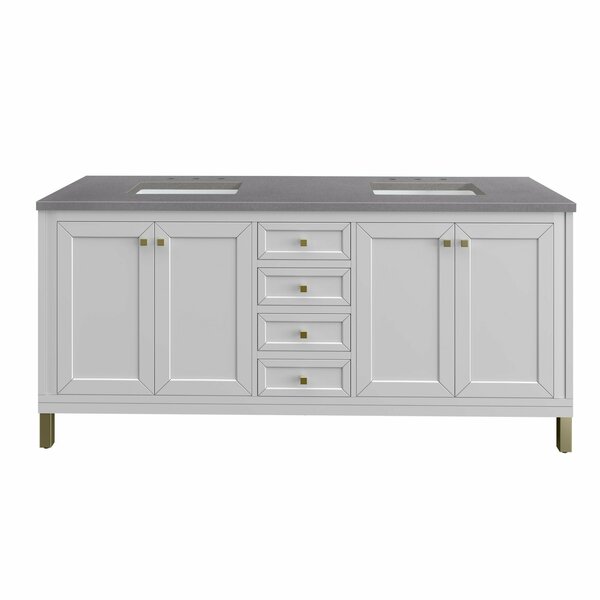 James Martin Vanities Chicago 72in Double Vanity, Glossy White w/ 3 CM Grey Expo Top 305-V72-GW-3GEX